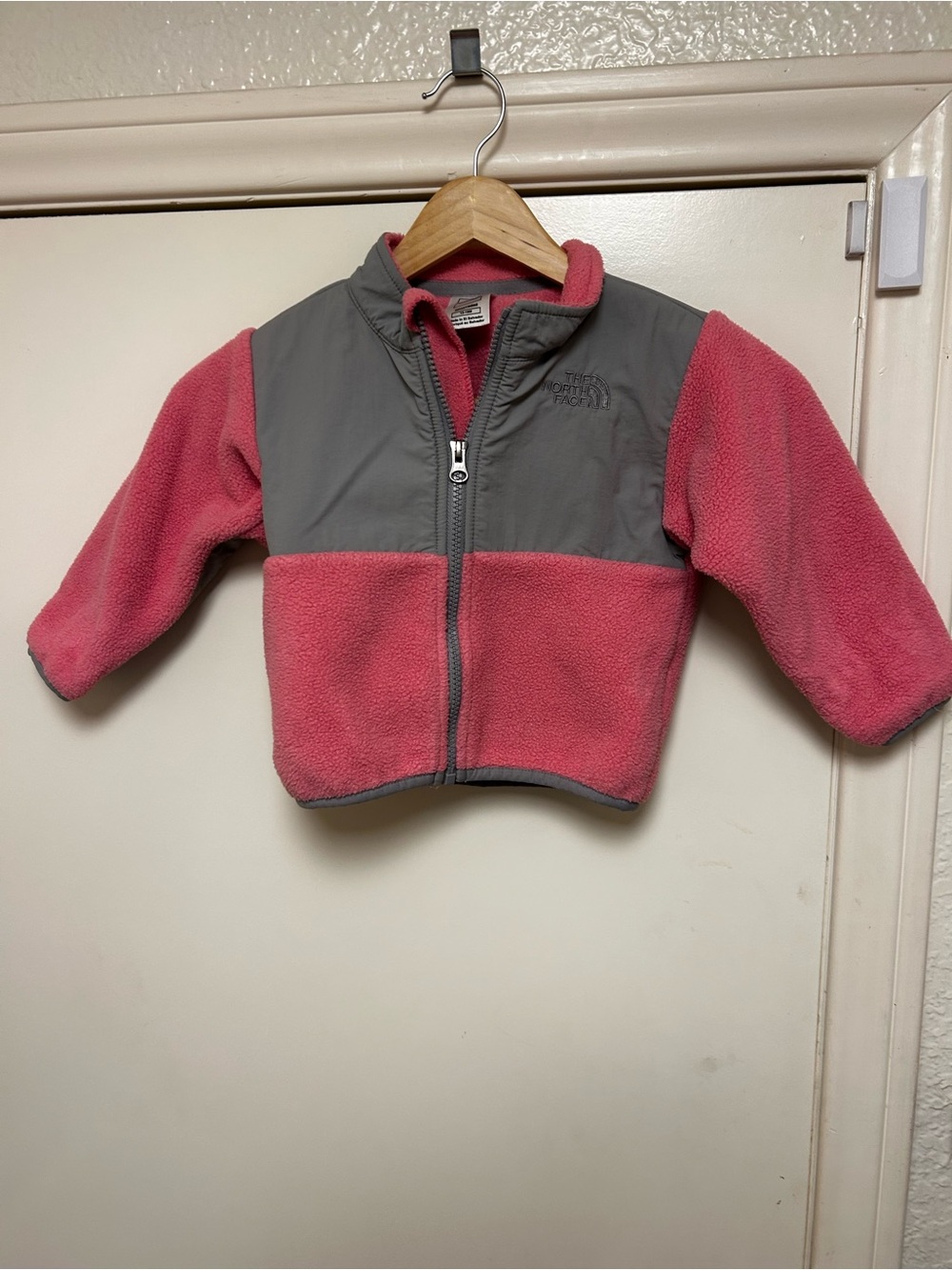 The North Face Kids Pink and Gray Fleece Puffer Jacket